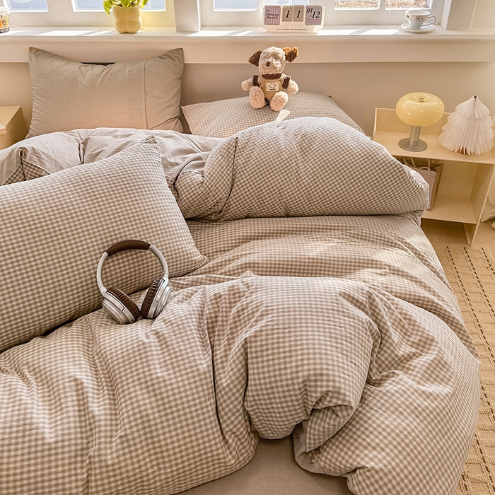 91家纺网 家纺一手货源 找家纺 梦依依 2026新款全棉色织水洗棉拉链款四件套 琥珀灰