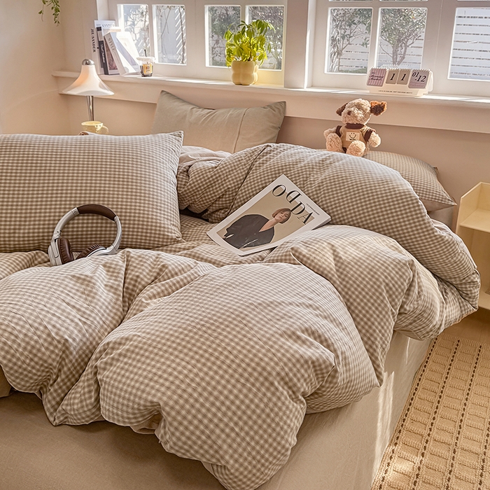 91家纺网 家纺一手货源 找家纺 梦依依 2026新款全棉色织水洗棉拉链款四件套 琥珀灰