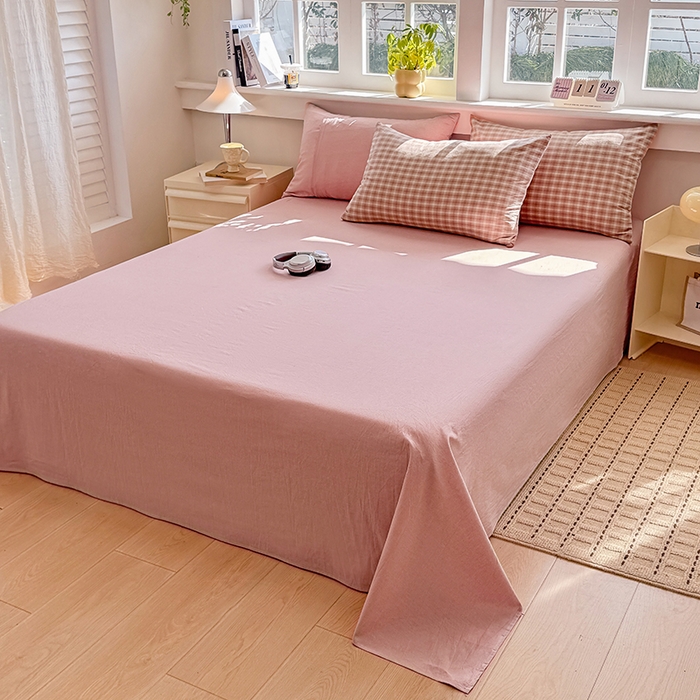 91家纺网 家纺一手货源 找家纺 梦依依 2026新款全棉色织水洗棉拉链款四件套 浣花粉