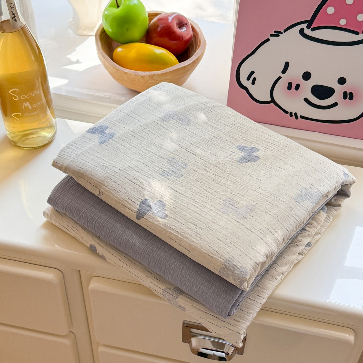 91家纺网 家纺一手货源 找家纺 鑫佳居 2026新款水洗针织提花双层纱四件套 组合图 仅供参考不可下单