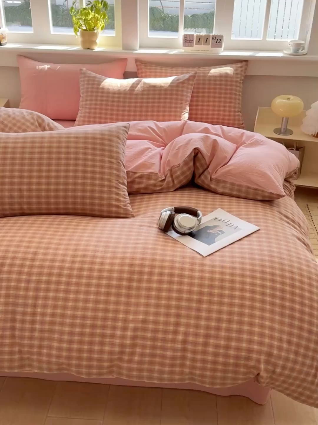 91家纺网 家纺一手货源 找家纺 梦依依 2026新款全棉色织水洗棉拉链款四件套 浣花粉