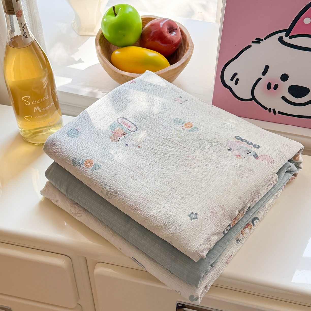 91家纺网 家纺一手货源 找家纺 鑫佳居 2026新款水洗针织提花双层纱四件套 组合图 仅供参考不可下单