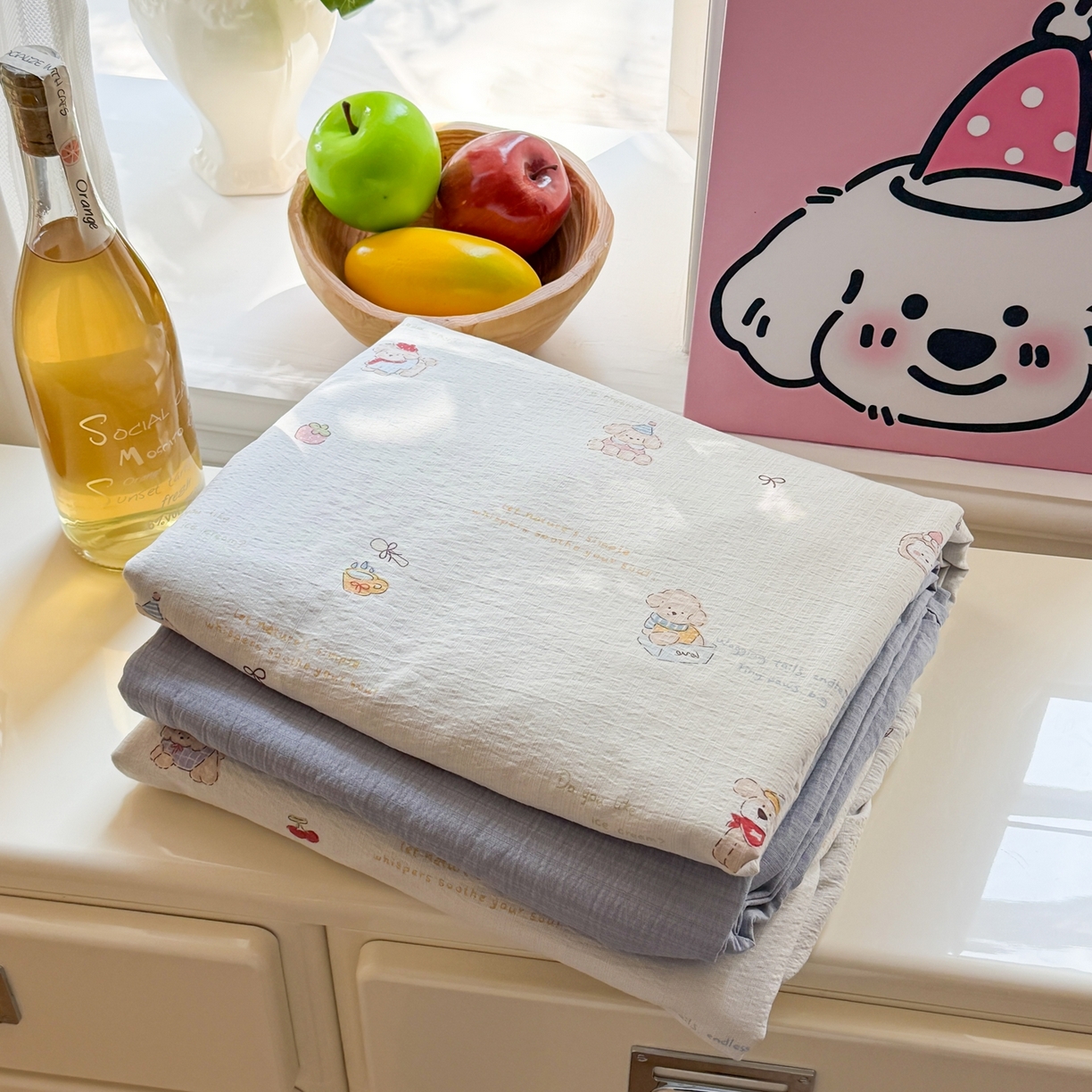 91家纺网 家纺一手货源 找家纺 鑫佳居 2026新款水洗针织提花双层纱四件套 组合图 仅供参考不可下单