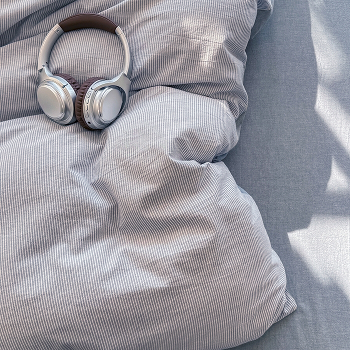 91家纺网 家纺一手货源 找家纺 梦依依 2026新款全棉色织水洗棉拉链款四件套 蓝细条