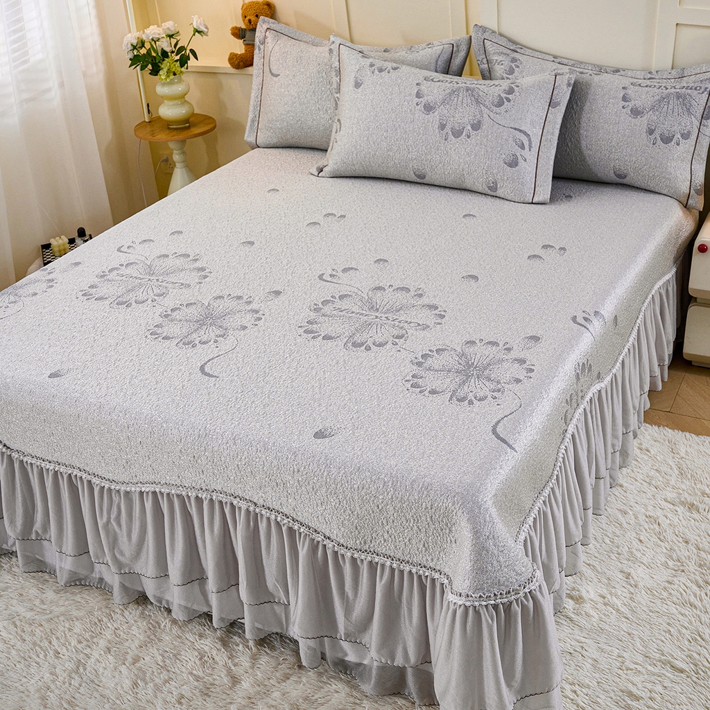 91家纺网 家纺一手货源 找家纺 （总）青雅席业 2026年新款A类提花工艺凉感豆豆席床单款-水中花