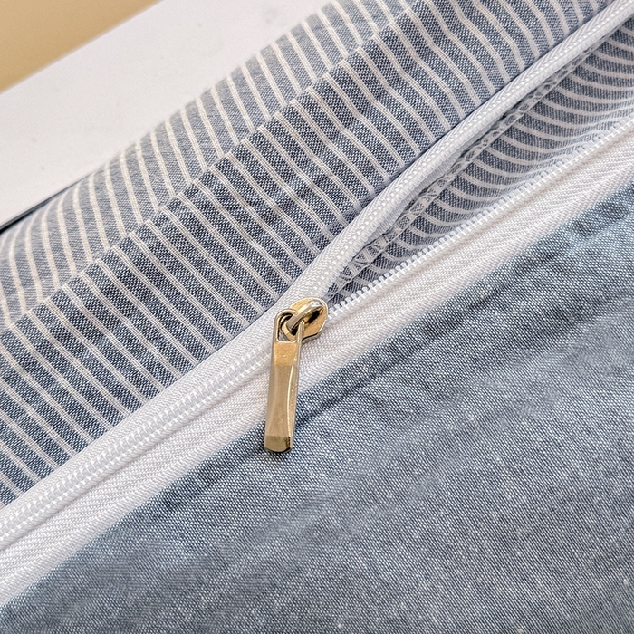 91家纺网 家纺一手货源 找家纺 梦依依 2026新款全棉色织水洗棉拉链款四件套 蓝细条