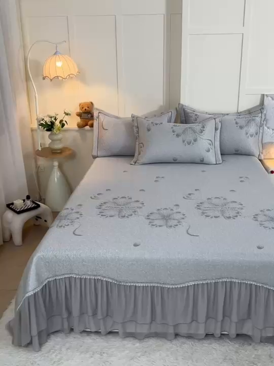 91家纺网 家纺一手货源 找家纺 （总）青雅席业 2026年新款A类提花工艺凉感豆豆席床单款-水中花