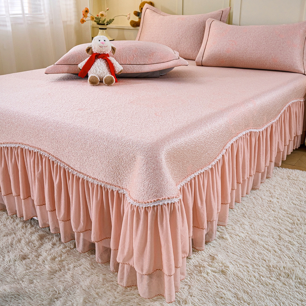 91家纺网 家纺一手货源 找家纺 青雅席业 2026年新款A类提花工艺凉感豆豆席床单款-水中花 床单款-水中花-粉