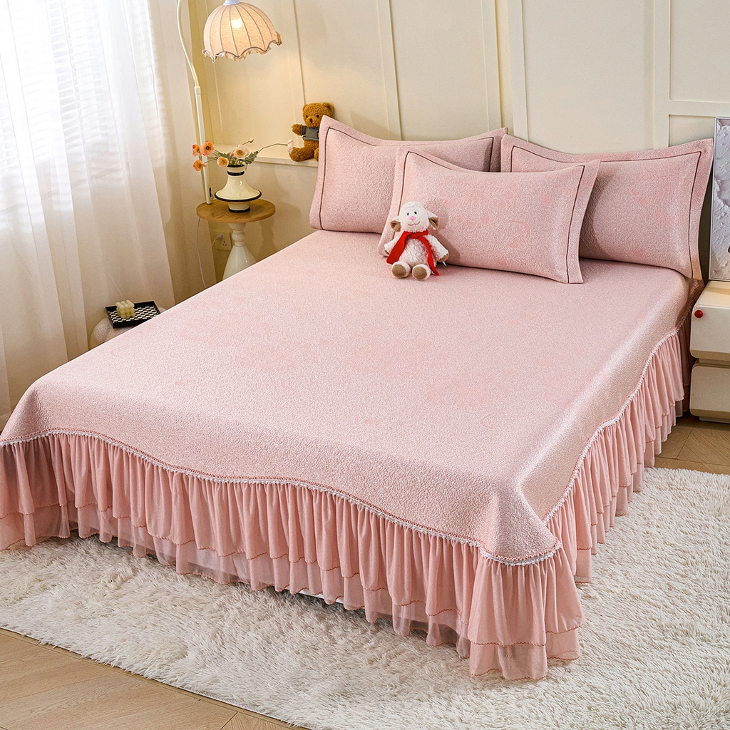 91家纺网 家纺一手货源 找家纺 青雅席业 2026年新款A类提花工艺凉感豆豆席床单款-水中花 床单款-水中花-粉