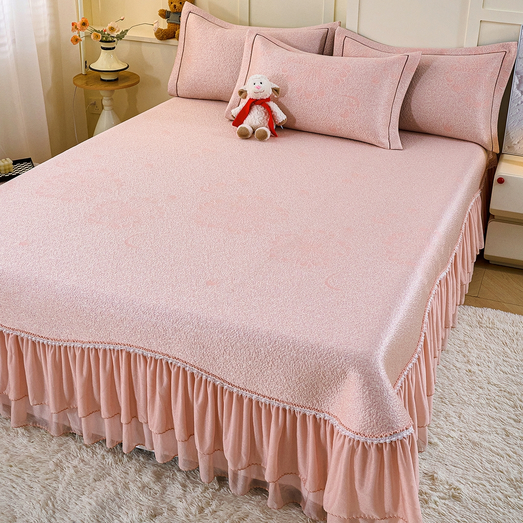 91家纺网 家纺一手货源 找家纺 青雅席业 2026年新款A类提花工艺凉感豆豆席床单款-水中花 床单款-水中花-粉