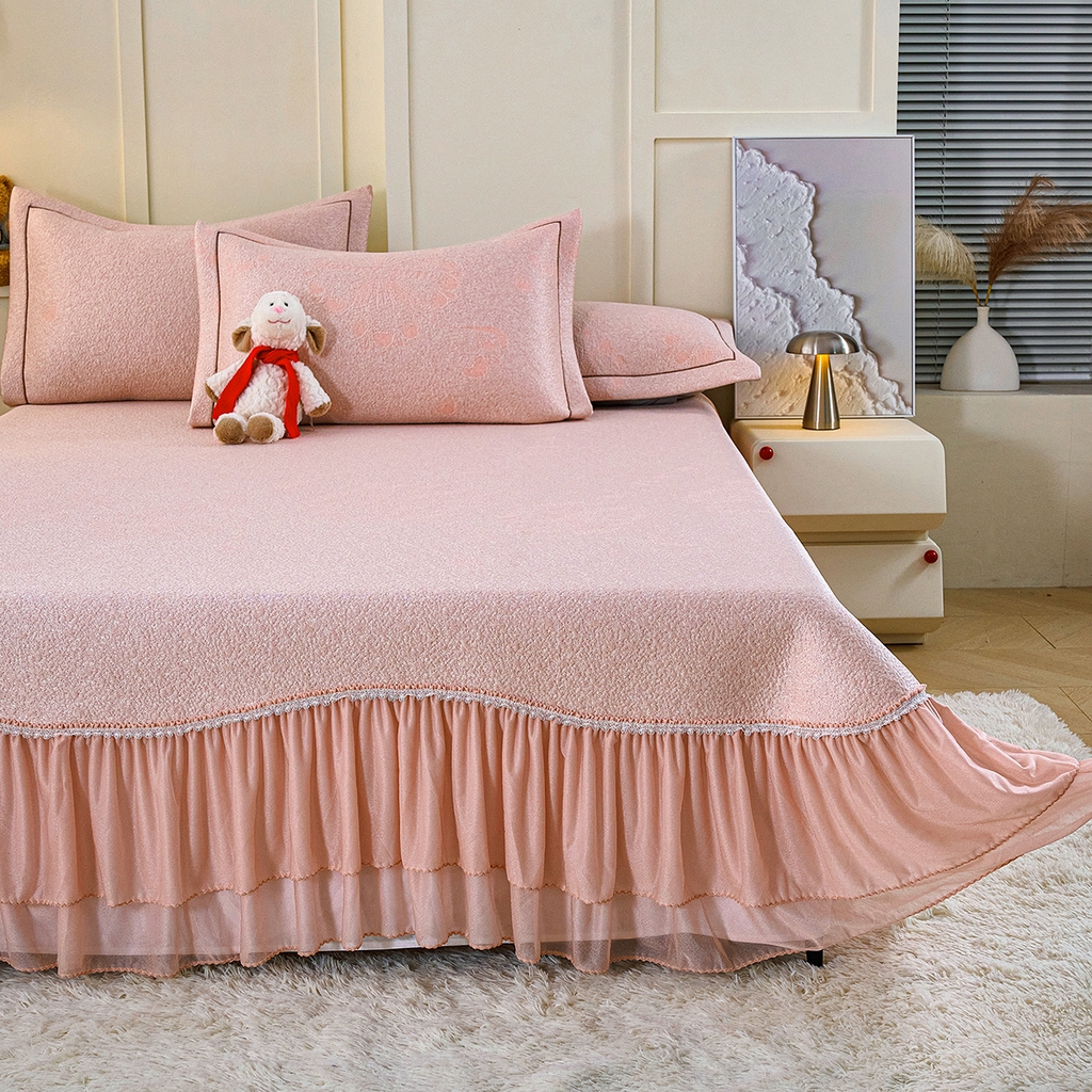 91家纺网 家纺一手货源 找家纺 青雅席业 2026年新款A类提花工艺凉感豆豆席床单款-水中花 床单款-水中花-粉