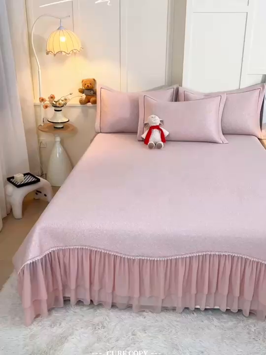 91家纺网 家纺一手货源 找家纺 青雅席业 2026年新款A类提花工艺凉感豆豆席床单款-水中花 床单款-水中花-粉