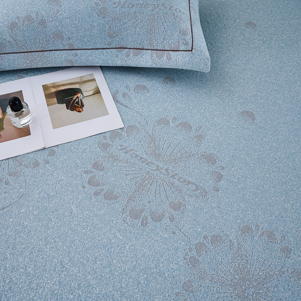 91家纺网 家纺一手货源 找家纺 青雅席业 2026年新款A类提花工艺凉感豆豆席床单款-水中花 床单款-水中花-蓝