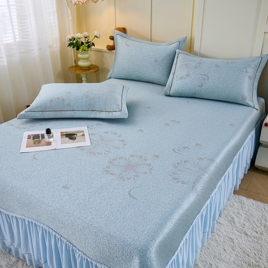 91家纺网 家纺一手货源 找家纺 青雅席业 2026年新款A类提花工艺凉感豆豆席床单款-水中花 床单款-水中花-蓝