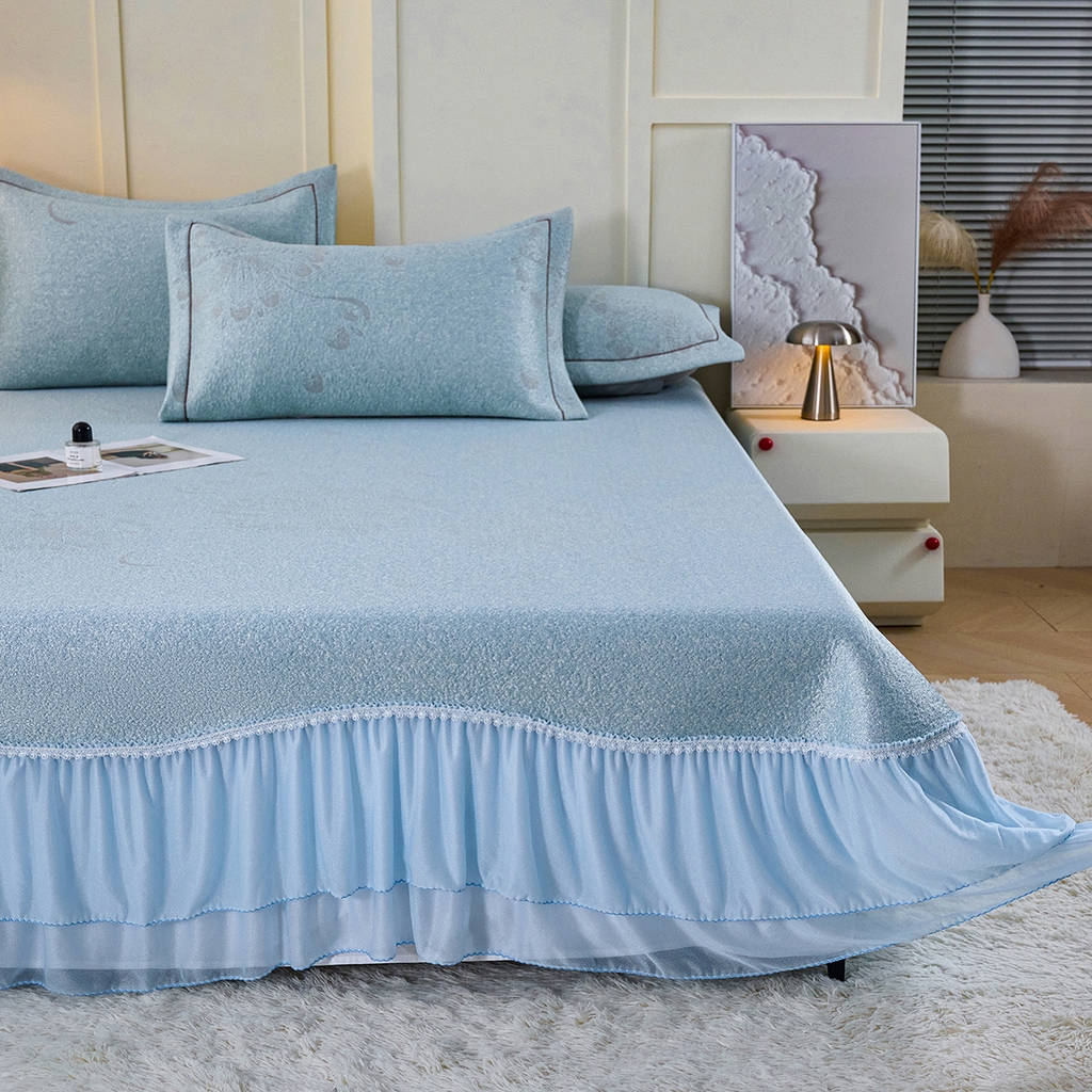 91家纺网 家纺一手货源 找家纺 青雅席业 2026年新款A类提花工艺凉感豆豆席床单款-水中花 床单款-水中花-蓝