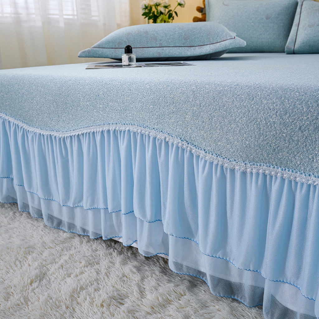 91家纺网 家纺一手货源 找家纺 青雅席业 2026年新款A类提花工艺凉感豆豆席床单款-水中花 床单款-水中花-蓝