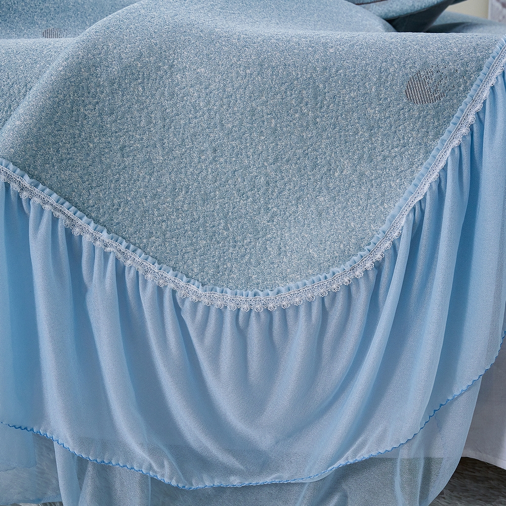 91家纺网 家纺一手货源 找家纺 青雅席业 2026年新款A类提花工艺凉感豆豆席床单款-水中花 床单款-水中花-蓝