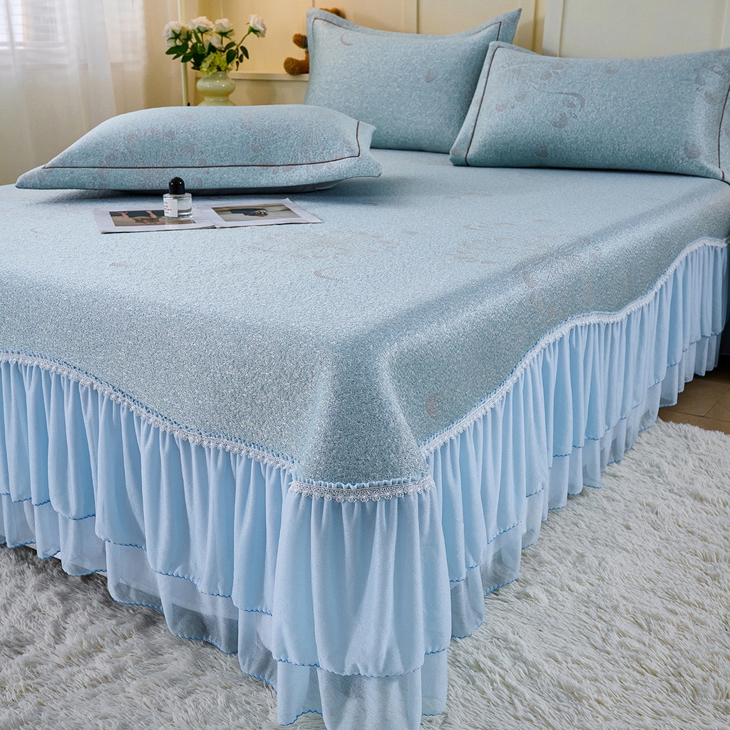 91家纺网 家纺一手货源 找家纺 青雅席业 2026年新款A类提花工艺凉感豆豆席床单款-水中花 床单款-水中花-蓝