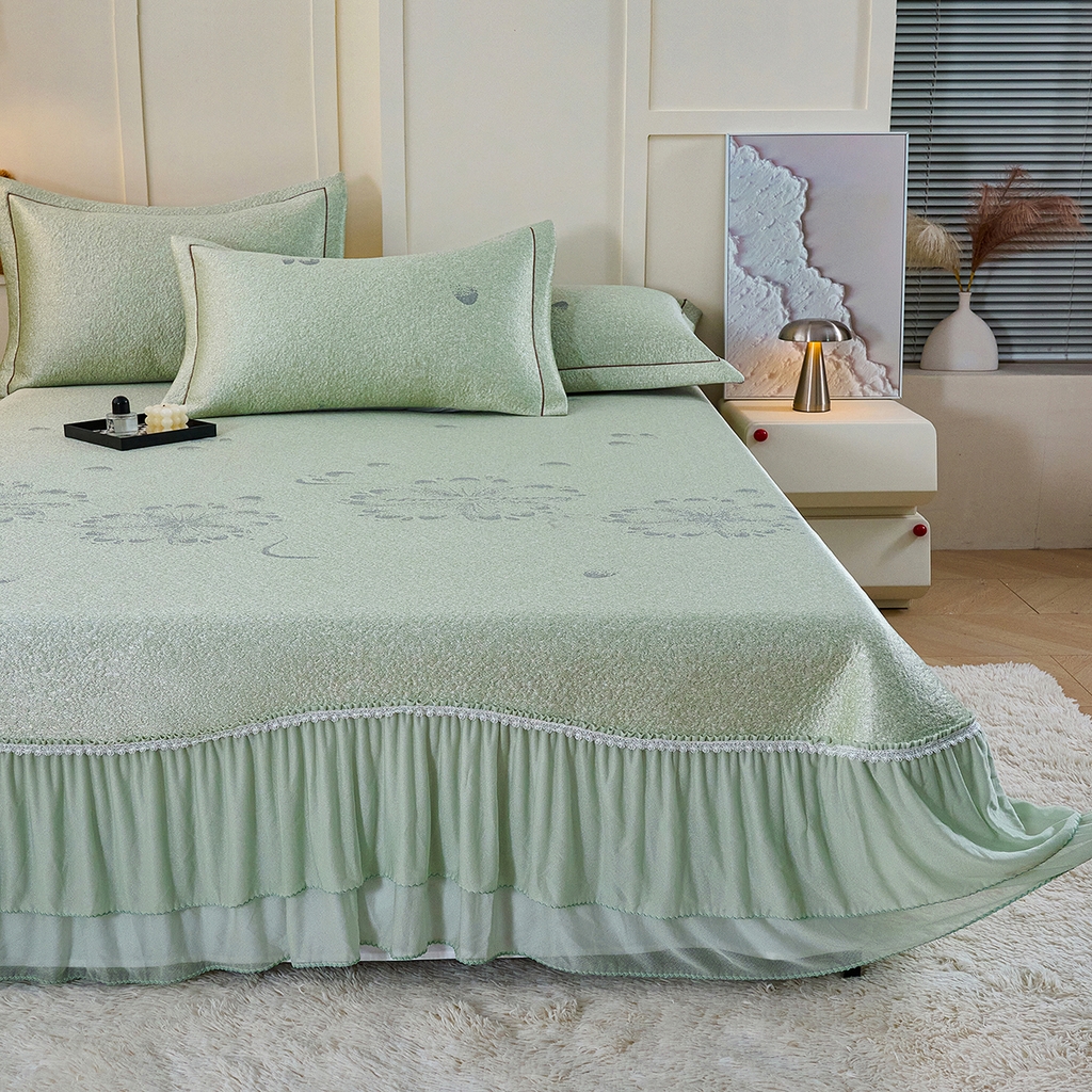 91家纺网 家纺一手货源 找家纺 青雅席业 2026年新款A类提花工艺凉感豆豆席床单款-水中花 