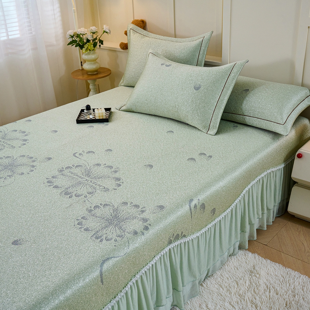 91家纺网 家纺一手货源 找家纺 青雅席业 2026年新款A类提花工艺凉感豆豆席床单款-水中花 