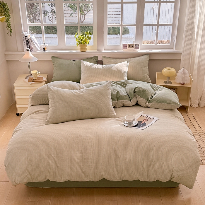 91家纺网 家纺一手货源 找家纺 梦依依 2026新款全棉色织水洗棉拉链款四件套 玛丽绿