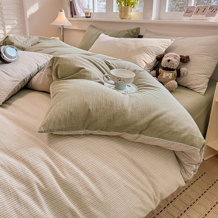 91家纺网 家纺一手货源 找家纺 梦依依 2026新款全棉色织水洗棉拉链款四件套 玛丽绿