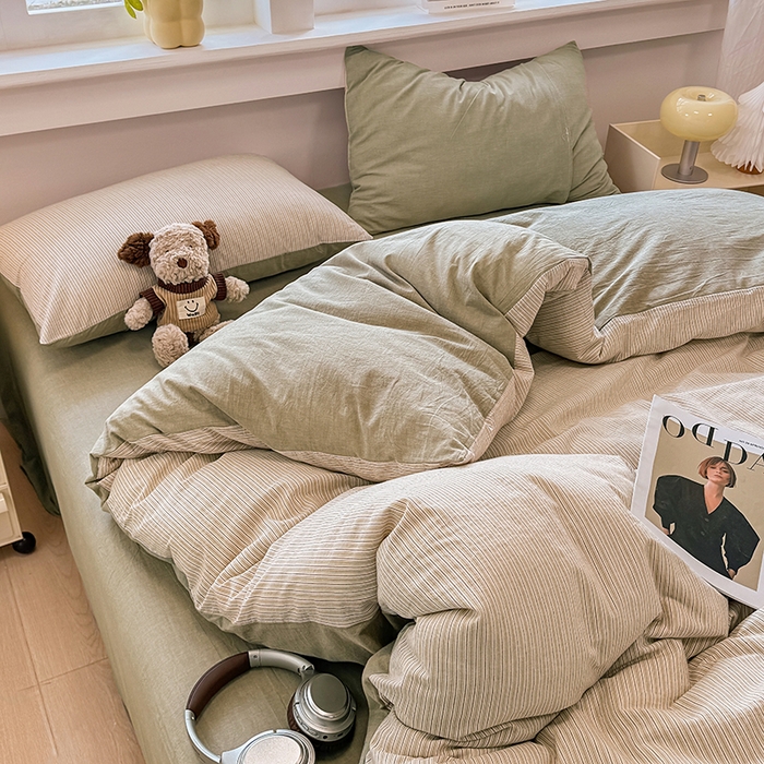 91家纺网 家纺一手货源 找家纺 梦依依 2026新款全棉色织水洗棉拉链款四件套 玛丽绿