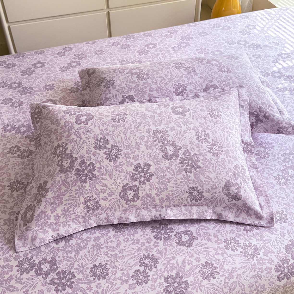 91家纺网 家纺一手货源 找家纺 木易 2026新款原棉老粗布床单凉席三件套 初恋旋律-紫