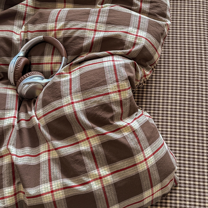 91家纺网 家纺一手货源 找家纺 梦依依 2026新款全棉色织水洗棉拉链款四件套 木槿咖