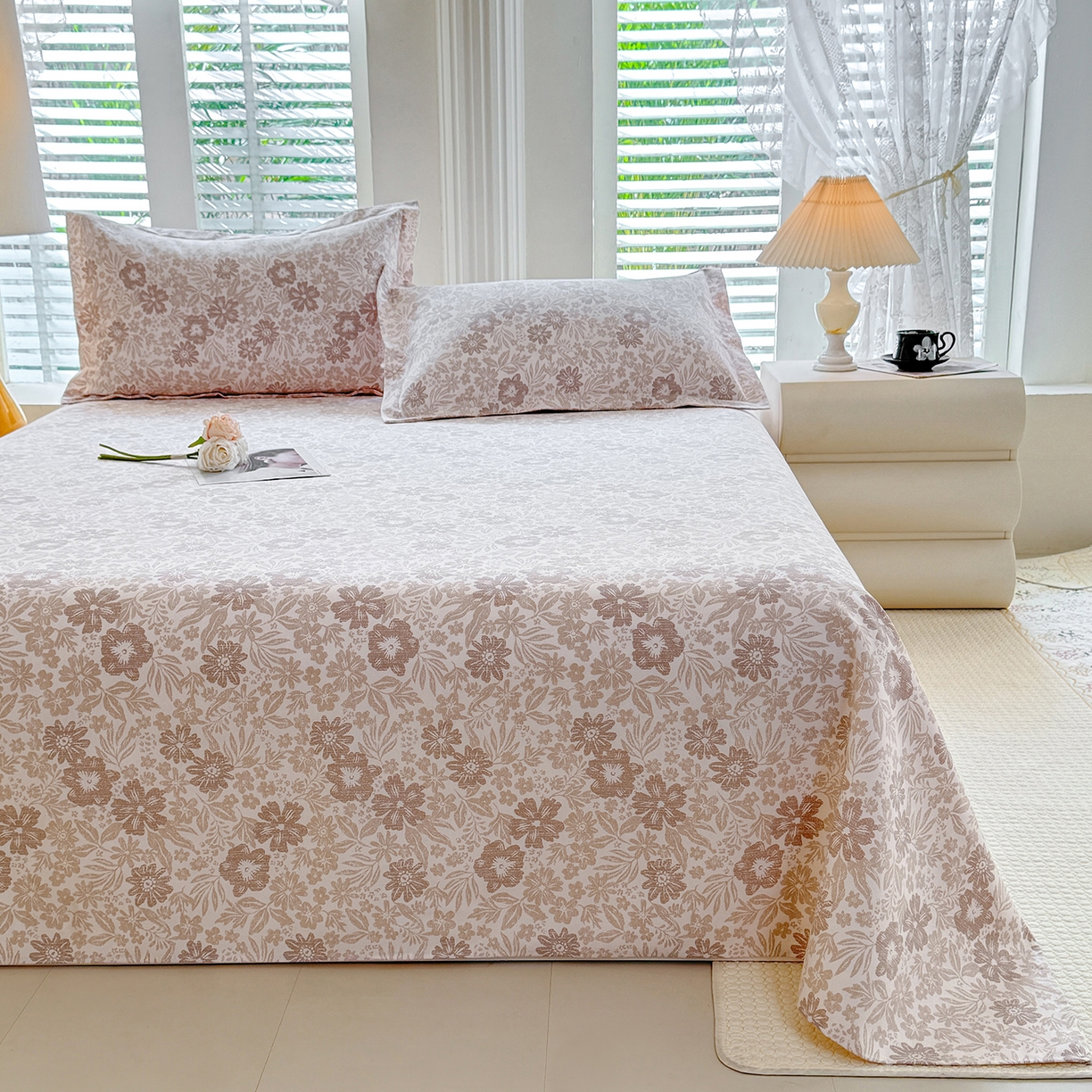 91家纺网 家纺一手货源 找家纺 木易家居 2026新款原棉老粗布床单凉席三件套 初恋旋律-棕