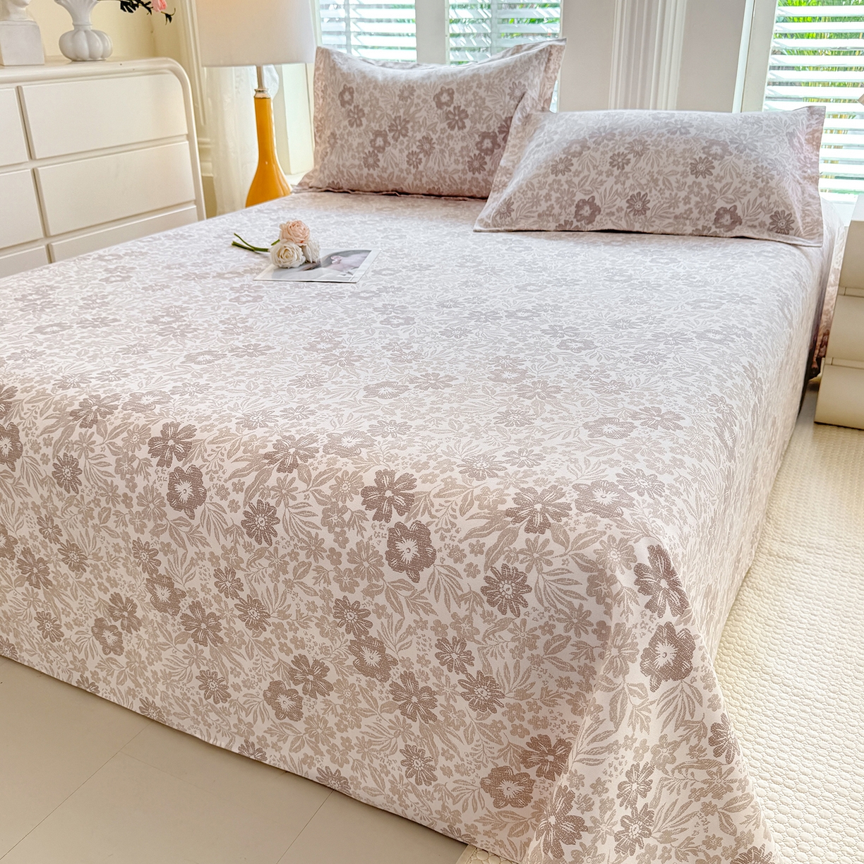 91家纺网 家纺一手货源 找家纺 木易家居 2026新款原棉老粗布床单凉席三件套 初恋旋律-棕