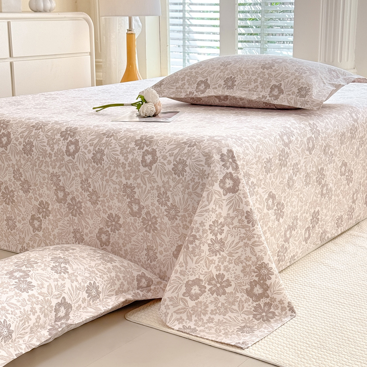 91家纺网 家纺一手货源 找家纺 木易家居 2026新款原棉老粗布床单凉席三件套 初恋旋律-棕