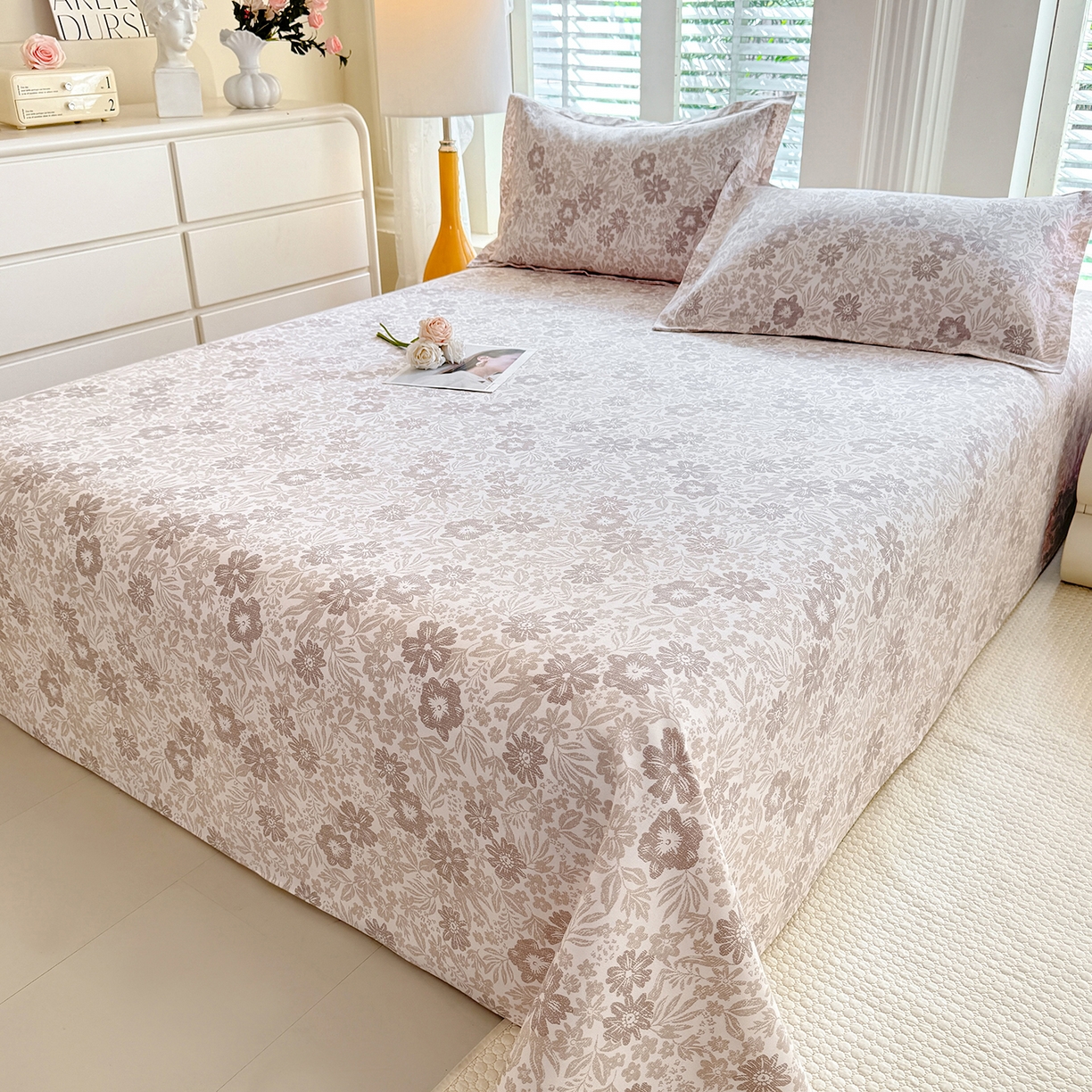 91家纺网 家纺一手货源 找家纺 木易家居 2026新款原棉老粗布床单凉席三件套 初恋旋律-棕