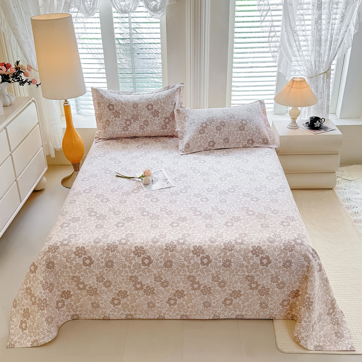 91家纺网 家纺一手货源 找家纺 木易家居 2026新款原棉老粗布床单凉席三件套 初恋旋律-棕