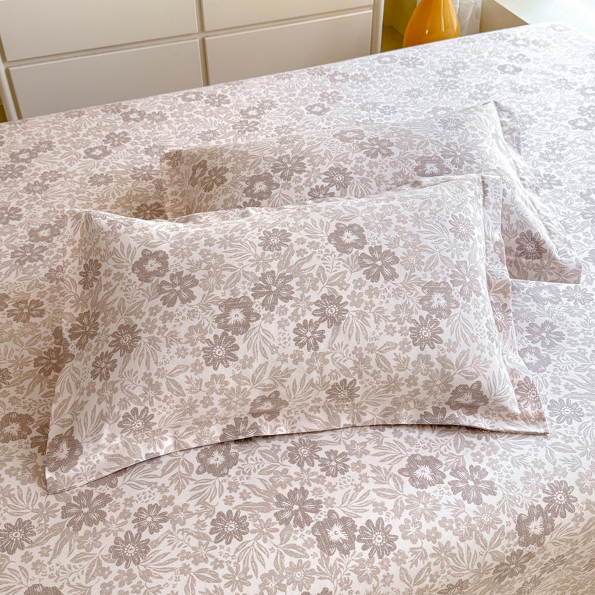 91家纺网 家纺一手货源 找家纺 木易家居 2026新款原棉老粗布床单凉席三件套 初恋旋律-棕