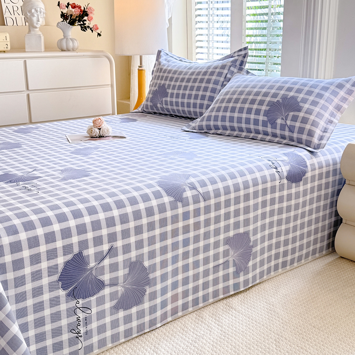 91家纺网 家纺一手货源 找家纺 木易家居 2026新款原棉老粗布床单凉席三件套 丛草集