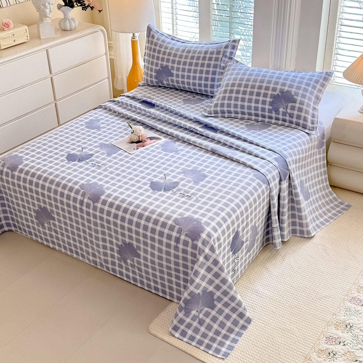 91家纺网 家纺一手货源 找家纺 木易家居 2026新款原棉老粗布床单凉席三件套 丛草集