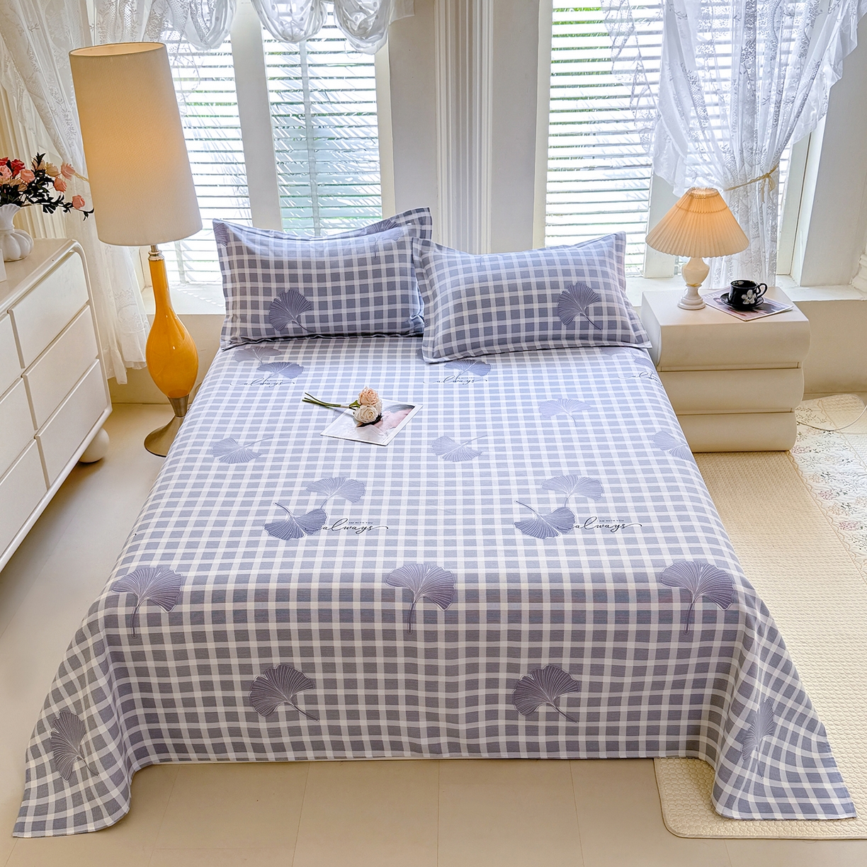 91家纺网 家纺一手货源 找家纺 木易家居 2026新款原棉老粗布床单凉席三件套 丛草集