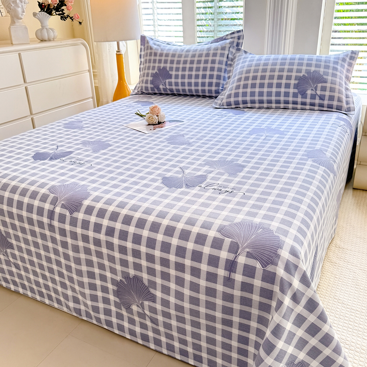 91家纺网 家纺一手货源 找家纺 木易家居 2026新款原棉老粗布床单凉席三件套 丛草集