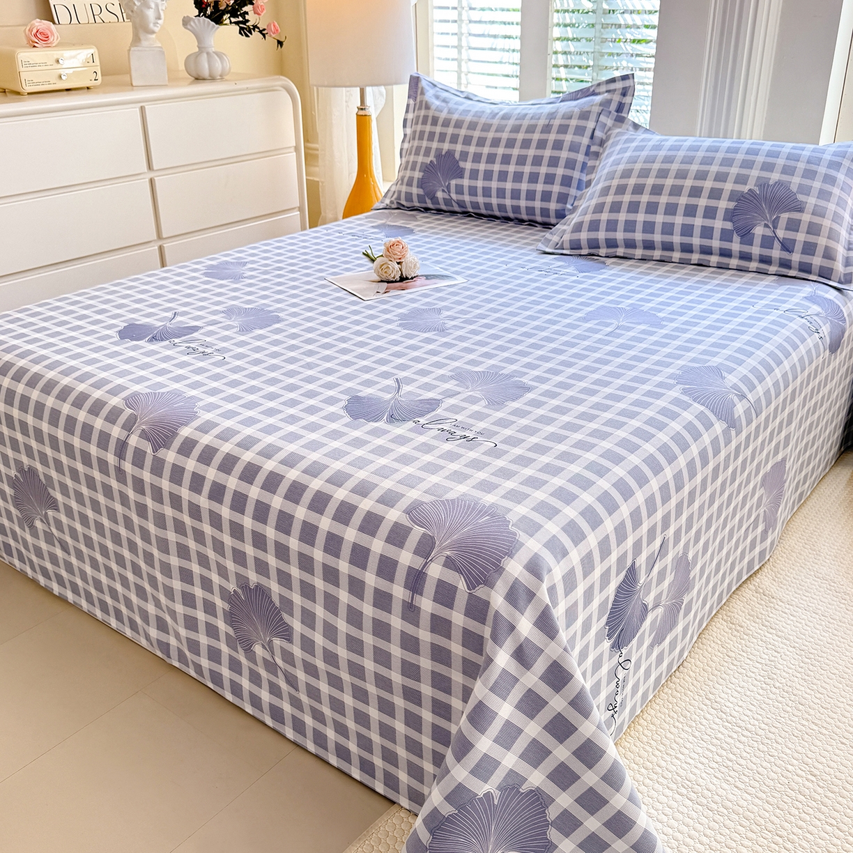 91家纺网 家纺一手货源 找家纺 木易家居 2026新款原棉老粗布床单凉席三件套 丛草集