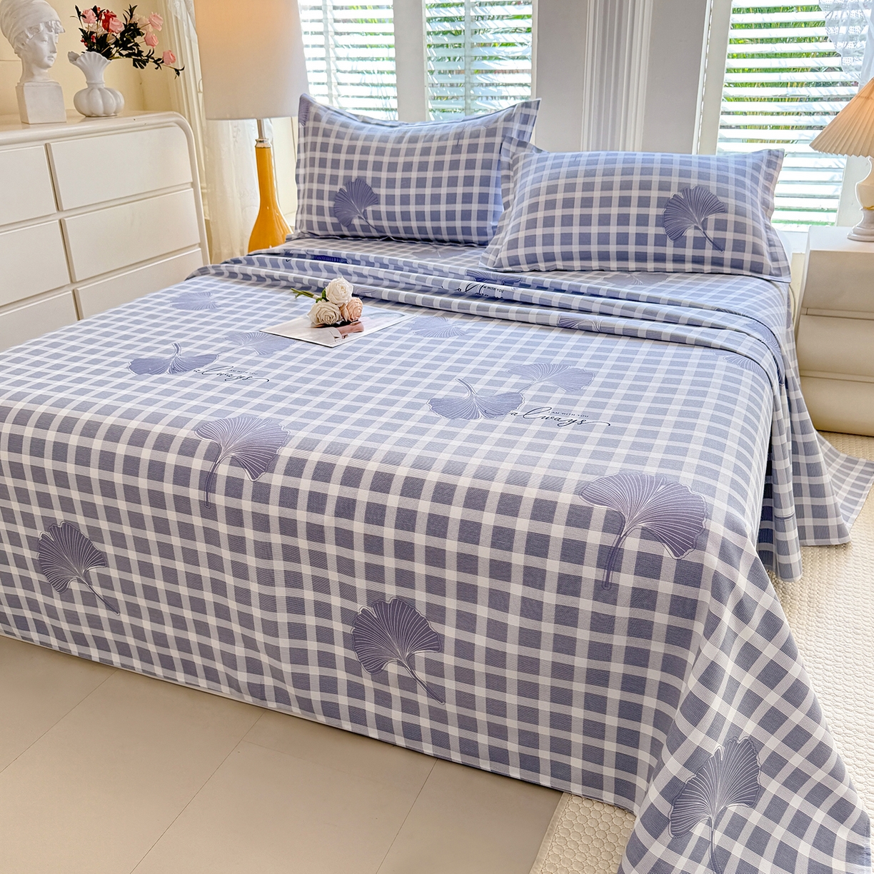 91家纺网 家纺一手货源 找家纺 木易家居 2026新款原棉老粗布床单凉席三件套 丛草集