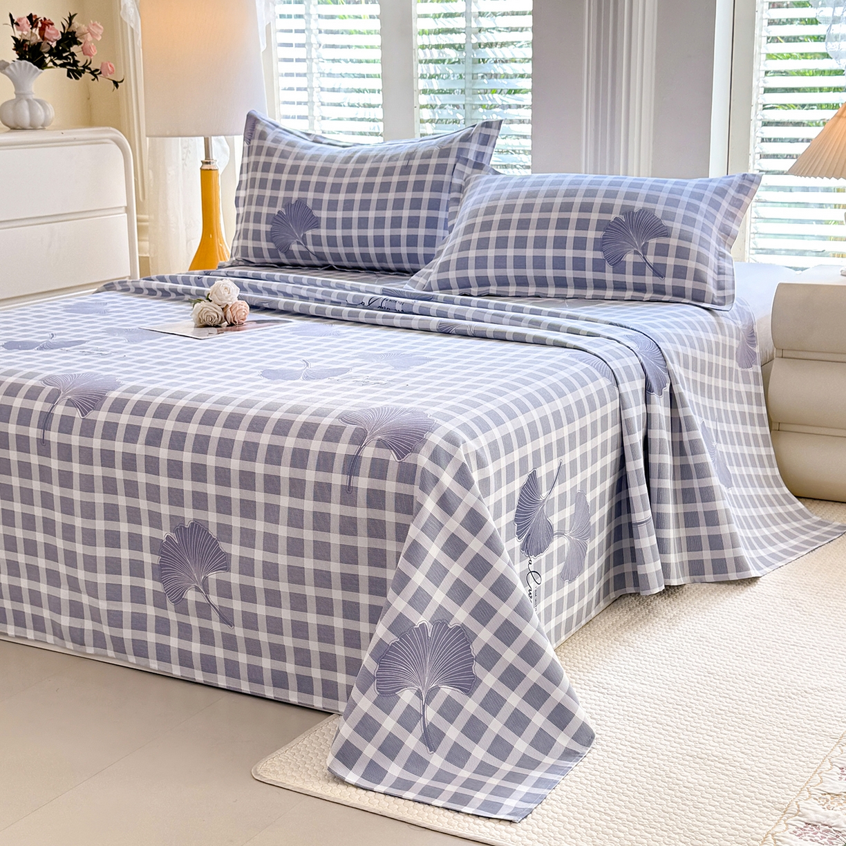 91家纺网 家纺一手货源 找家纺 木易家居 2026新款原棉老粗布床单凉席三件套 丛草集