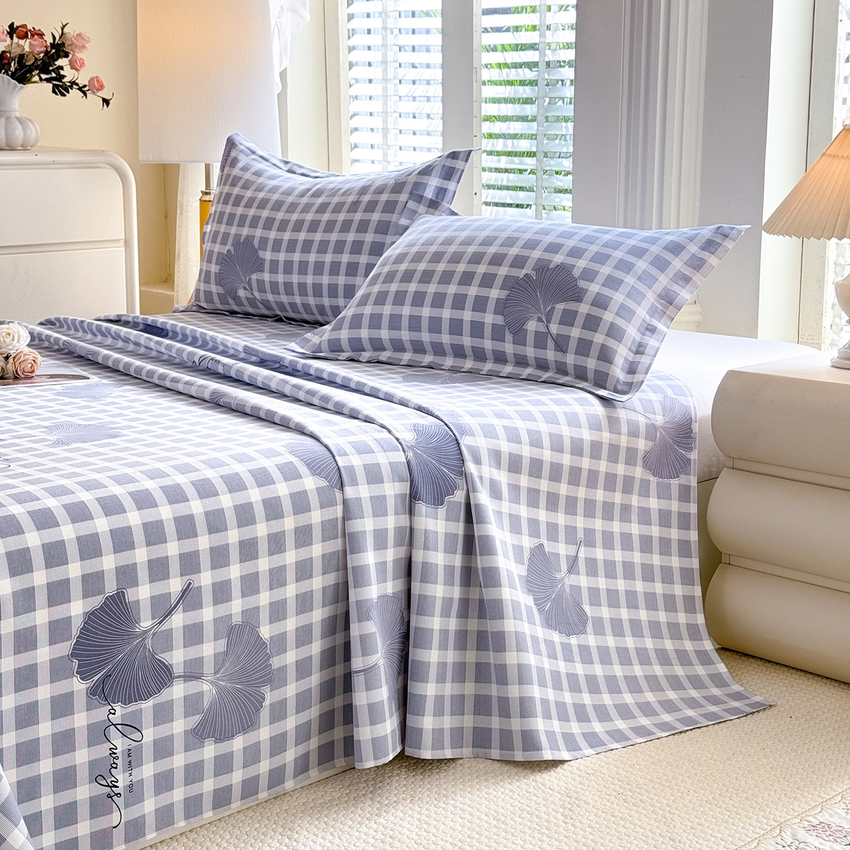 91家纺网 家纺一手货源 找家纺 木易家居 2026新款原棉老粗布床单凉席三件套 丛草集