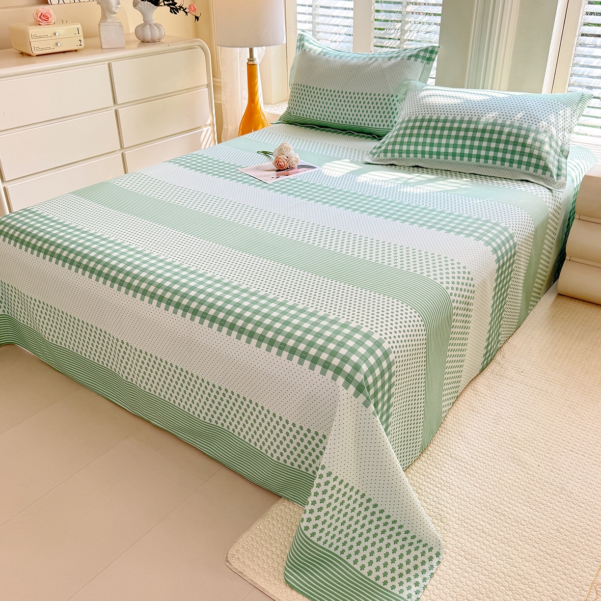 91家纺网 家纺一手货源 找家纺 木易家居 2026新款原棉老粗布床单凉席三件套 都市节拍