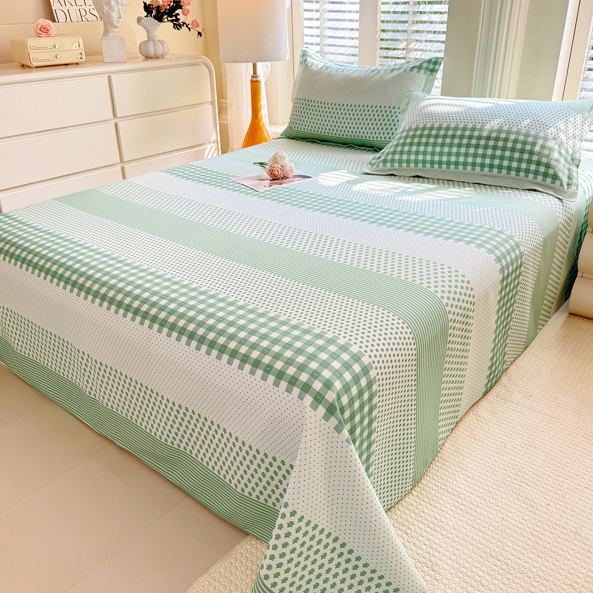 91家纺网 家纺一手货源 找家纺 木易家居 2026新款原棉老粗布床单凉席三件套 都市节拍