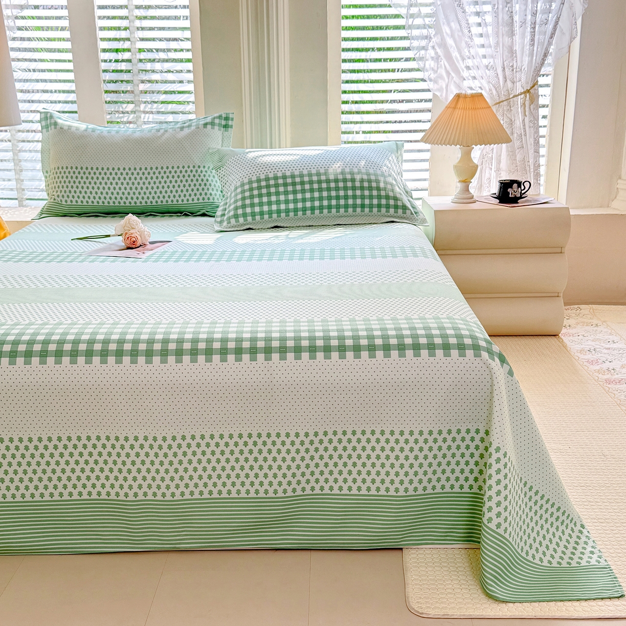 91家纺网 家纺一手货源 找家纺 木易家居 2026新款原棉老粗布床单凉席三件套 都市节拍