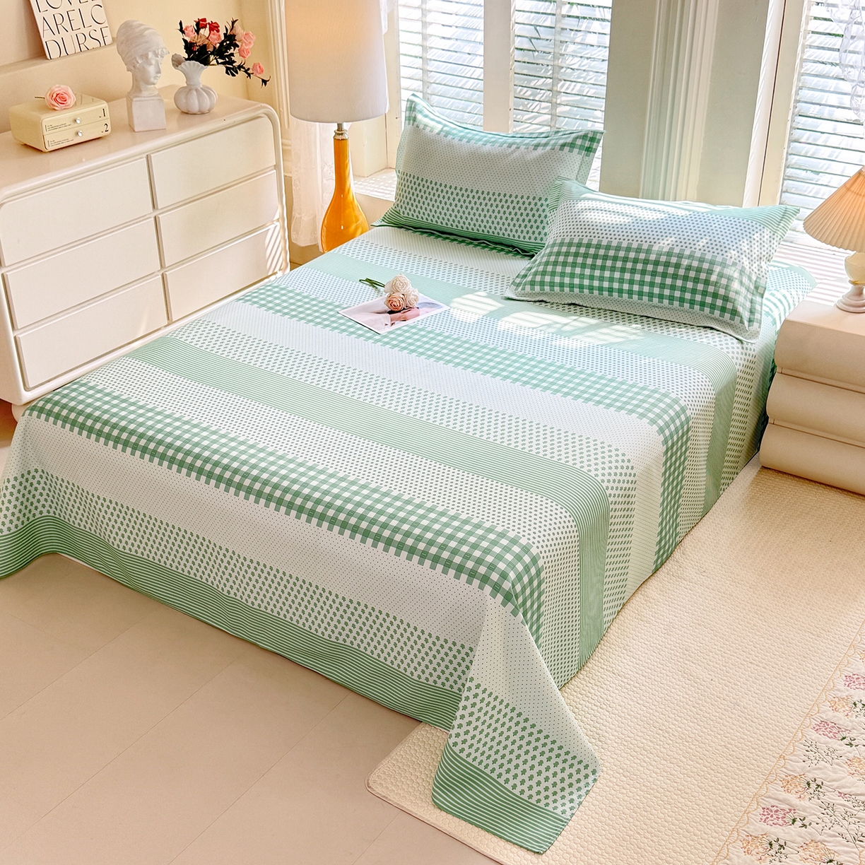 91家纺网 家纺一手货源 找家纺 木易家居 2026新款原棉老粗布床单凉席三件套 都市节拍