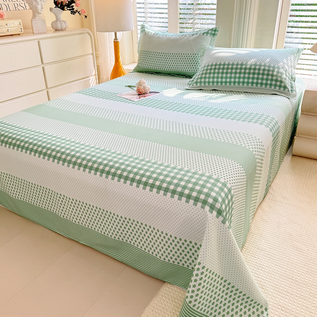 91家纺网 家纺一手货源 找家纺 木易家居 2026新款原棉老粗布床单凉席三件套 都市节拍