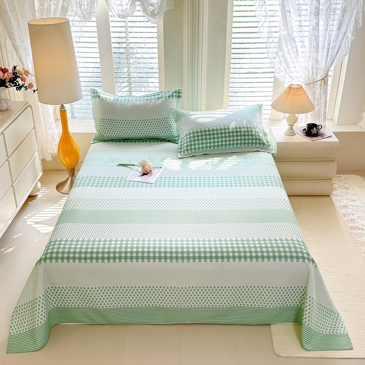 91家纺网 家纺一手货源 找家纺 木易家居 2026新款原棉老粗布床单凉席三件套 都市节拍