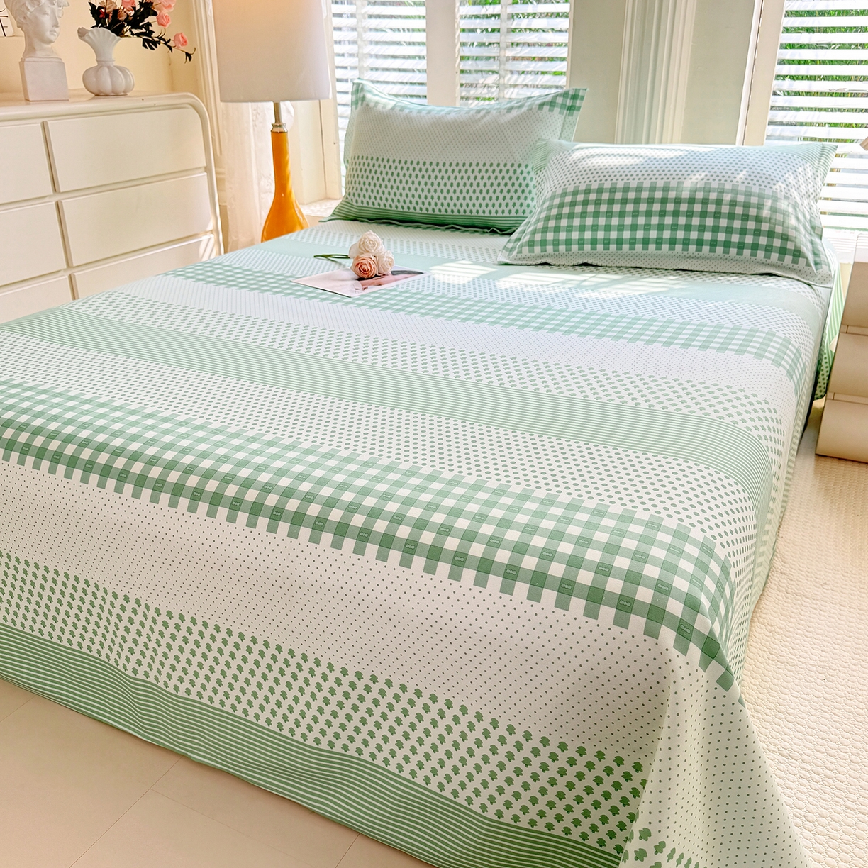 91家纺网 家纺一手货源 找家纺 木易家居 2026新款原棉老粗布床单凉席三件套 都市节拍